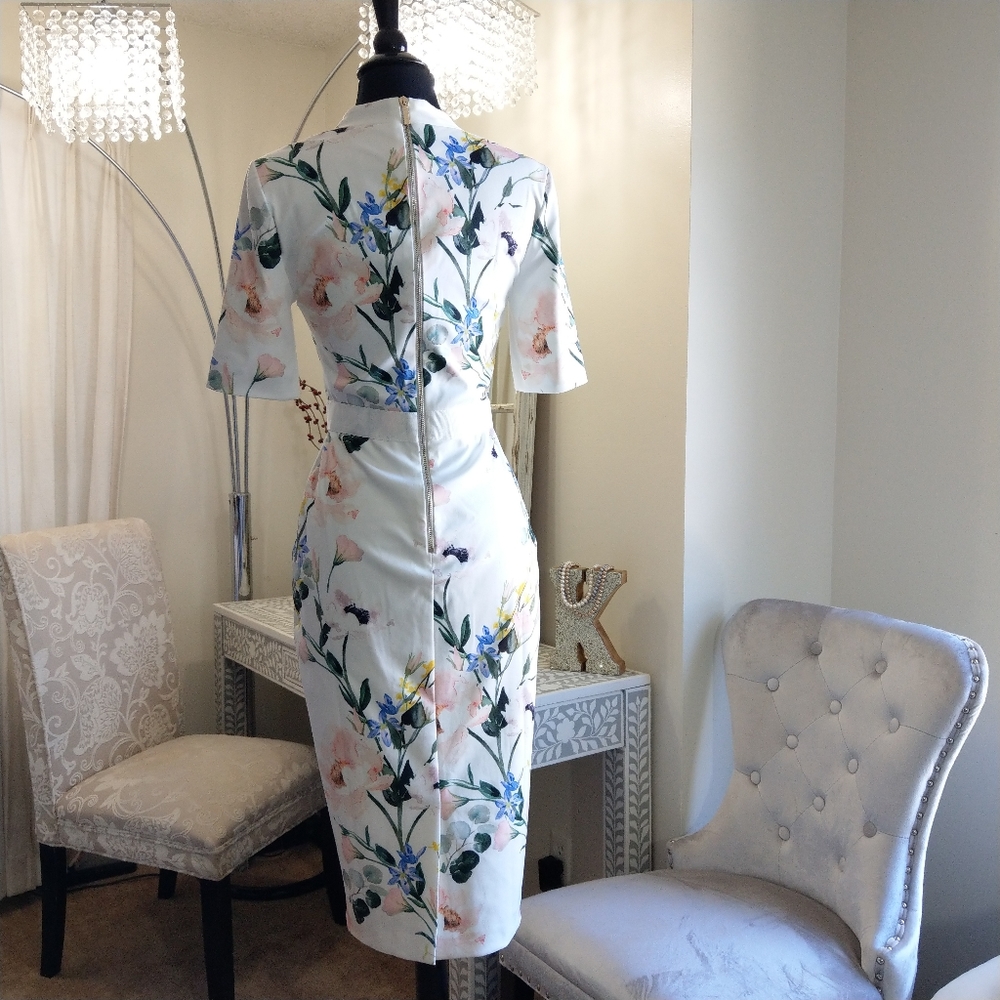 🍒NWT🍒 TED BAKER FLORAL BODYCON MIDI DRESS - Picture 3 of 11